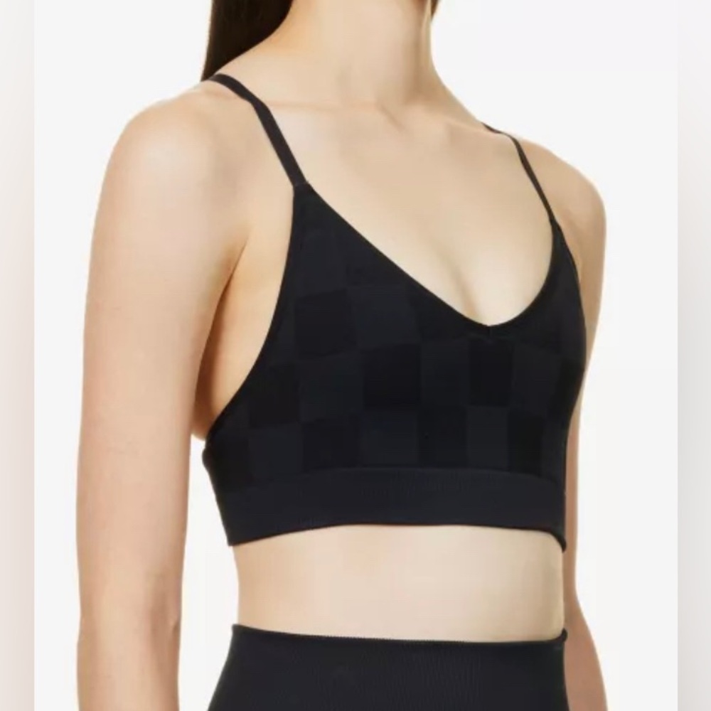 Good American Checker Seamless Shine Bralette, Black, sz 00/0 (US XS/S)